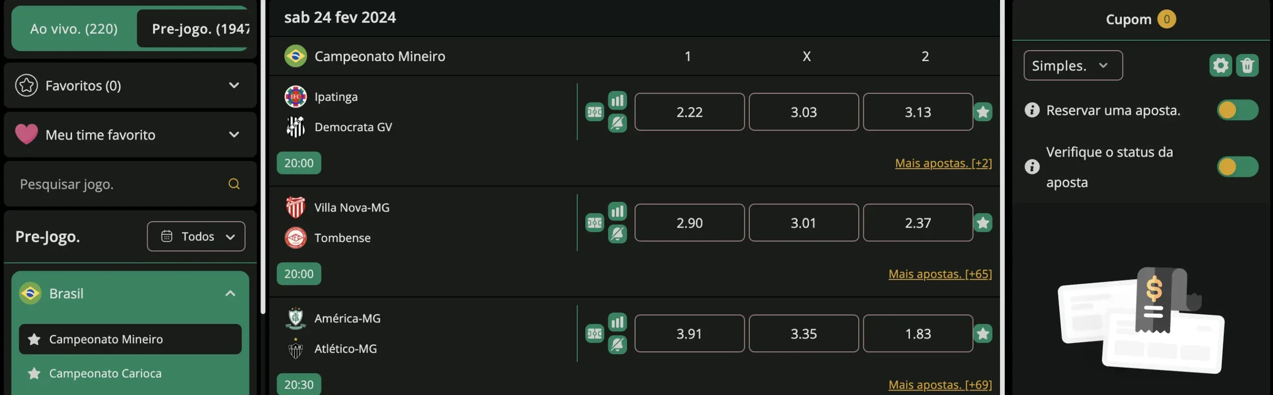 Apostas pré-jogo no Seguro Bet